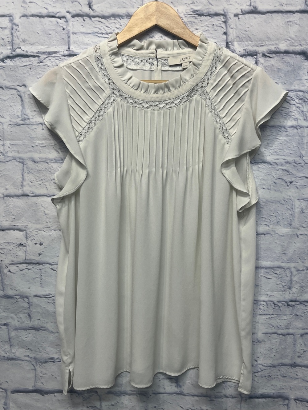 LOFT Pleated Ruffle Cap-Sleeve Blouse